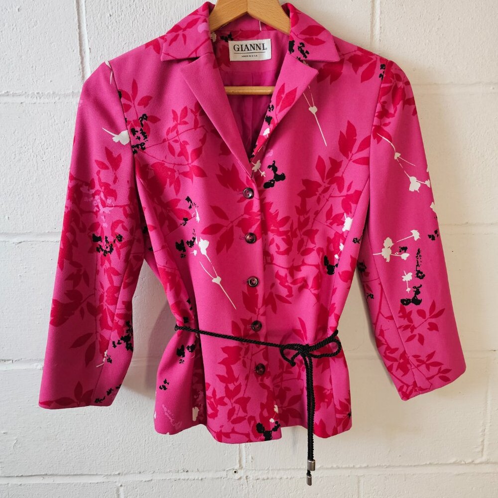 y2k Barbiecore McBling Office Siren Coquette Girly Pink Cherry Blossom Blouse - Picture 3 of 7